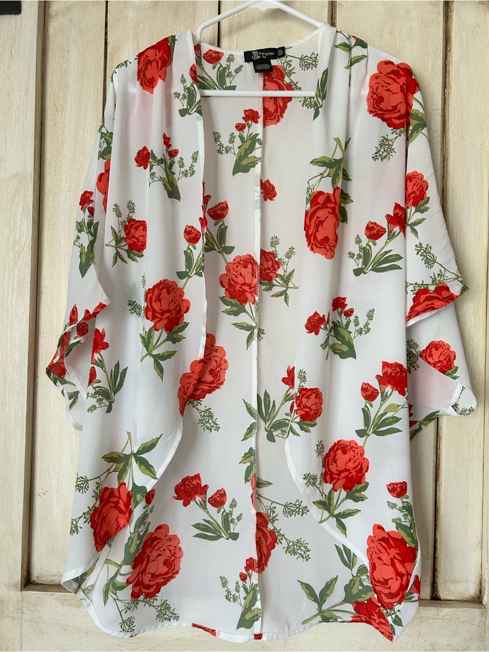 Miss Chievous White Open-Front Tunic with Red Rose Print